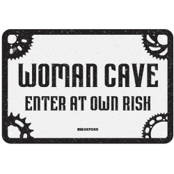 Plechová cedule WOMAN CAVE, OXFORD (černá/bílá, rozměr 30 x 20 cm)