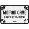 Plechová cedule WOMAN CAVE, OXFORD (černá/bílá, rozměr 30 x 20 cm)
