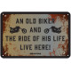 Plechová cedule THE RIDE OF HIS LIFE LIVE HERE, OXFORD (imitace rez/černá, rozměr 30 x 20 cm)