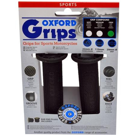 Gripy Sport, OXFORD (černá pryž, tvrdost pryže medium, na řidítka o průměru 22 mm, pár)