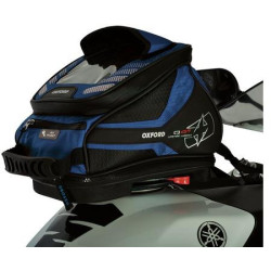 Tankbag na motocykl Q4R QR, OXFORD (černý/modrý, s rychloupínacím systémem na víčka nádrže, objem 4 l)