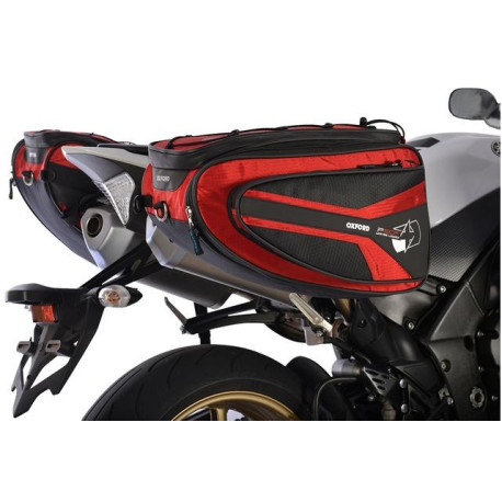 Boční brašny na motocykl P50R, OXFORD (černé/červené, objem 50 l, pár)
