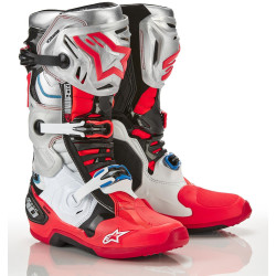 Boty TECH 10 limitovaná edice VISION, ALPINESTARS (černá/bílá/stříbrná/červená fluo/modrá)