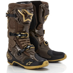 Boty TECH 10 limitovaná edice SQUAD, ALPINESTARS (tmavě hnědá/zlatá/černá) 2023