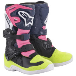 Boty TECH 3S KIDS, ALPINESTARS, dětské (černá/modrá/růžová/žlutá fluo) 2023