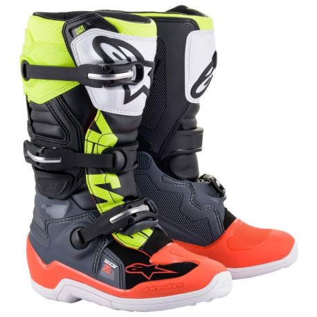Boty TECH 7 S, ALPINESTARS, dětské (šedá/červená fluo/žlutá fluo) 2023
