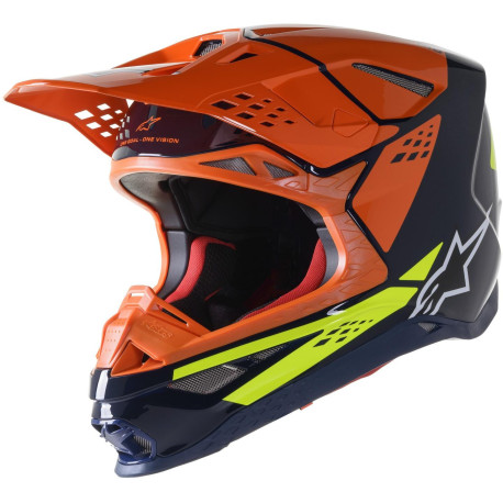 Přilba SUPERTECH S-M8 FACTORY, ALPINESTARS (tmavá modrá/oranžová/žlutá fluo lesklá) 2023