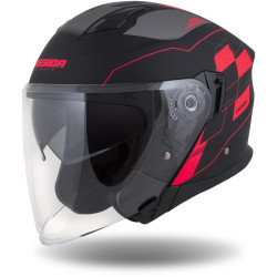 Přilba Jet Tech RoxoR, CASSIDA (černá matná/červená fluo/šedá)