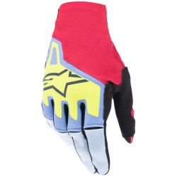Rukavice TECHSTAR, ALPINESTARS (světle modrá/červená/žlutá fluo/černá)