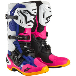 Boty TECH 10 limitovaná edice COAST, ALPINESTARS (bílá/tmavě modrá/růžová/žlutá fluo/oranžová/černá) 2024
