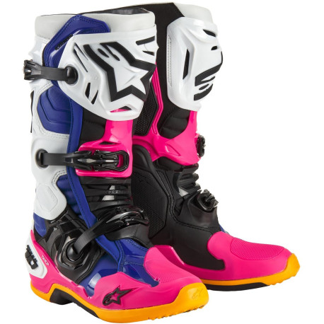 Boty TECH 10 limitovaná edice COAST, ALPINESTARS (bílá/tmavě modrá/růžová/žlutá fluo/oranžová/černá) 2024
