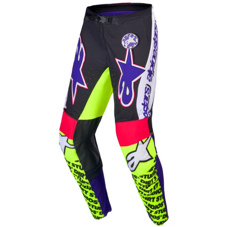 Kalhoty SUPERTECH limitovaná edice DIRT STUDIOS, ALPINESTARS (bílá/fialová/růžová/žlutá fluo) 2025