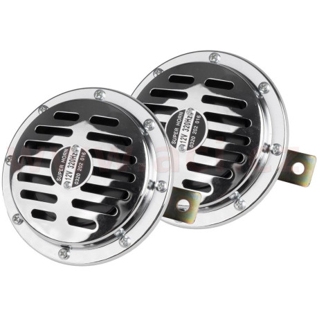 Klakson chromový 12V, 110 dB, 125 mm, sada 2 ks